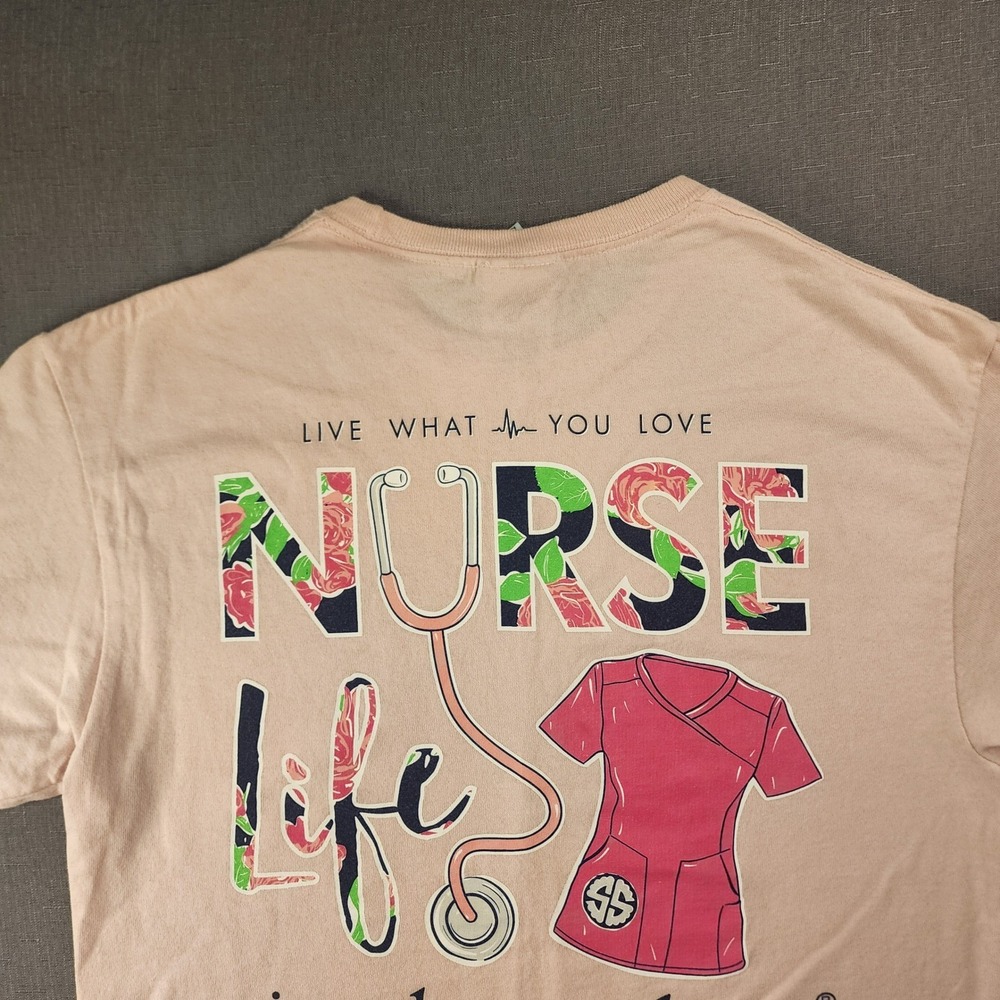 Simply Southern Nurse Life T Shirt Pink Floral Stethoscope Scrubs Size Medium